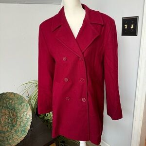 Vintage Pendleton Wine Red Short Red Double Breasted Virgin Wool Pea‎ Coat sz 10